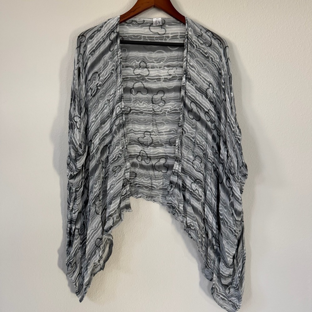 Disney Parks Poncho Women One Size Gray Mickey Mouse Kimono Cardigan Light Layer